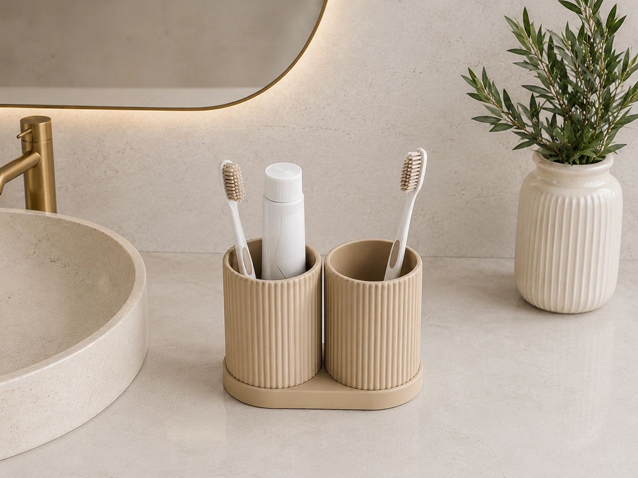 Conjunto de Porta-Escovas de Dente Canelado Duplo – Organizador